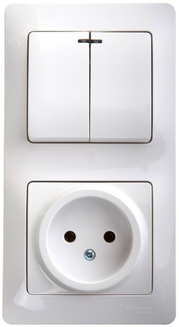 Блок: розетка + выключатель двухклавишный с подсветкой белый Блок: розетка + выключатель двухклавишный с подсветкой белый