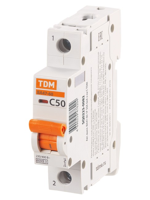 Авт. выкл. ВА47-60 1Р 50А 6кА х-ка С TDM