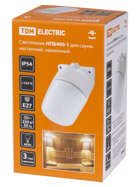 Светильник НПБ400-1 для сауны настенный, наклонный, IP54, 60 Вт, белый, TDM Светильник НПБ400-1 для сауны настенный, наклонный, IP54, 60 Вт, белый, TDM