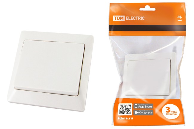 Выключатель 1 кл. 10А белый "Ильмень"   TDM Выключатель 1 кл. 10А белый "Ильмень"   TDM