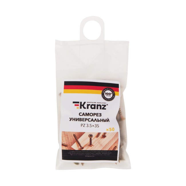 Саморез универсальный KRANZ 3.5х35, желтый цинк, пакет (50 шт./уп.)