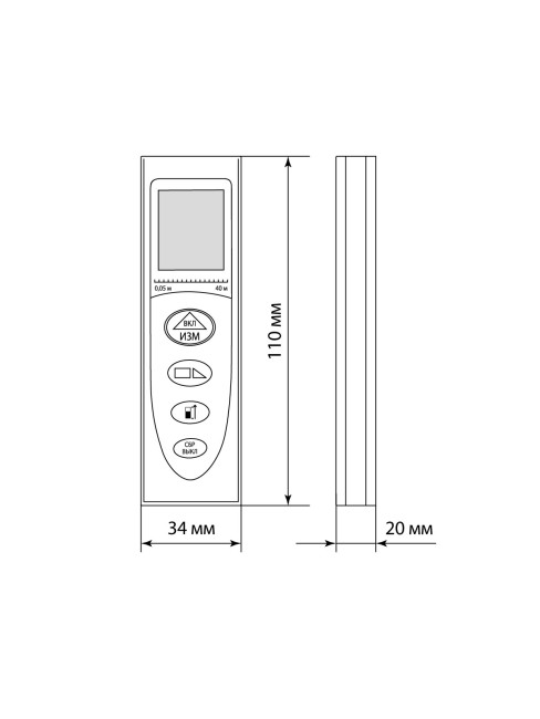 Лазерная рулетка ЛР-40, дальность 40 м, точность 2 мм, подсветка, IP54, 2хAAA, “Алмаз” TDM