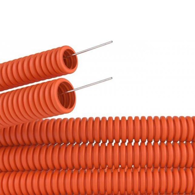 Труба гофрированная из ПНД, с зондом, оранжевая, Ø25мм (50 м/уп) REXANT Труба гофрированная из ПНД, с зондом, оранжевая, Ø25мм (50 м/уп) REXANT