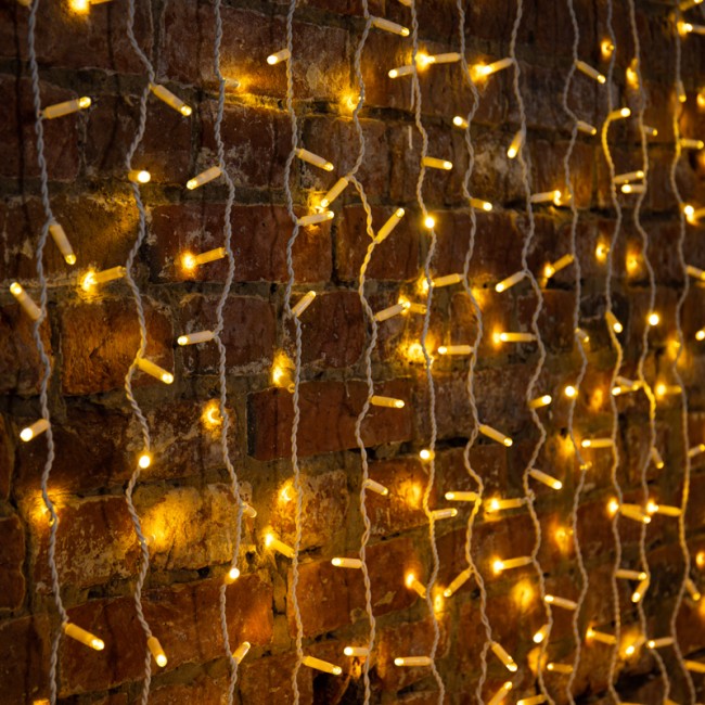 Гирлянда Светодиодный Дождь 2х1,5м, 300 LED ТЕПЛЫЙ БЕЛЫЙ, белый ПВХ, IP65, постоянное свечение, 230В соединяется NEON-NIGHT (нужен шнур питания 303-500-1)