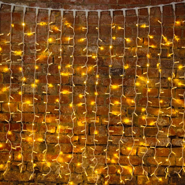 Гирлянда Светодиодный Дождь 2х1,5м, 300 LED ТЕПЛЫЙ БЕЛЫЙ, белый ПВХ, IP65, постоянное свечение, 230В соединяется NEON-NIGHT (нужен шнур питания 303-500-1)