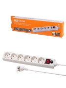 Сетевой фильтр СФ-06В выключатель, 6 гнезд, 1,5 метра, с/з, ПВС 3х0,75мм2 10А/250В белый TDM Сетевой фильтр СФ-06В выключатель, 6 гнезд, 1,5 метра, с/з, ПВС 3х0,75мм2 10А/250В белый TDM