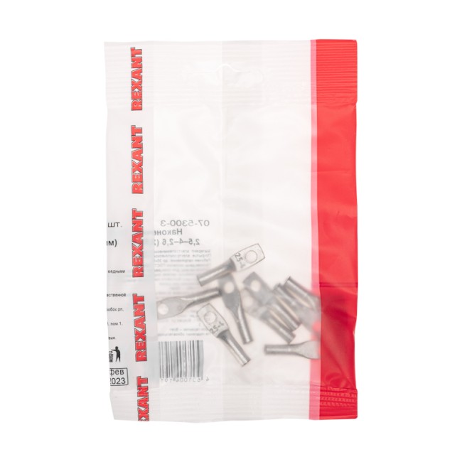 Наконечник медный луженый ТМЛ 2,5–4–2,6 (2,5мм² - Ø5мм) ГОСТ 7386-80 (в упак. 10 шт.) REXANT Наконечник медный луженый ТМЛ 2,5–4–2,6 (2,5мм² - Ø5мм) ГОСТ 7386-80 (в упак. 10 шт.) REXANT