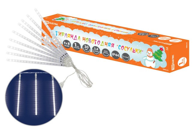 Гирлянда "Сосульки", падающий белый свет, 30 см, 8 шт в комплекте, 3,8 м, TDM Гирлянда "Сосульки", падающий белый свет, 30 см, 8 шт в комплекте, 3,8 м, TDM