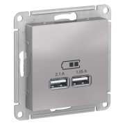 Розетка USB AtlasDesign тип A+A 5В 1х2.1А 2х1.05А механизм алюм. SE ATN000333 Розетка USB AtlasDesign тип A+A 5В 1х2.1А 2х1.05А механизм алюм. SE ATN000333
