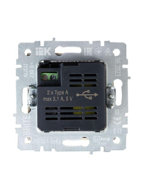 Розетка BRITE USB A+A 3.1А РЮ10-1-БрКр механизм беж. IEK BR-U21-D31-K10 Розетка BRITE USB A+A 3.1А РЮ10-1-БрКр механизм беж. IEK BR-U21-D31-K10