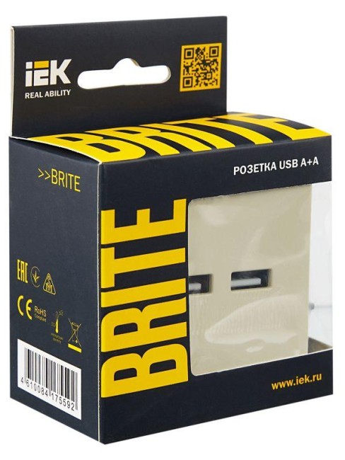 Розетка BRITE USB A+A 3.1А РЮ10-1-БрКр механизм беж. IEK BR-U21-D31-K10 Розетка BRITE USB A+A 3.1А РЮ10-1-БрКр механизм беж. IEK BR-U21-D31-K10
