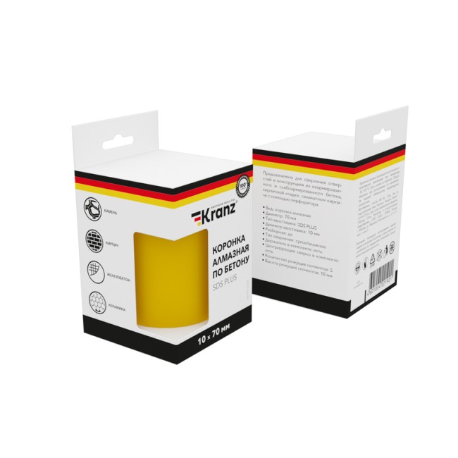 Коронка алмазная по бетону 70мм, L=90мм, М16, сегмент, SDS PLUS KRANZ