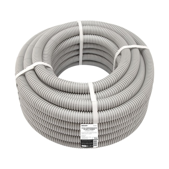 Труба гофрированная из ПВХ, с зондом, Ø40мм (бухта 15 м/уп) REXANT Труба гофрированная из ПВХ, с зондом, Ø40мм (бухта 15 м/уп) REXANT