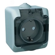 ЭТЮД Розетка наружная с заземлением со шторками IP44 серая ЭТЮД Розетка наружная с заземлением со шторками IP44 серая