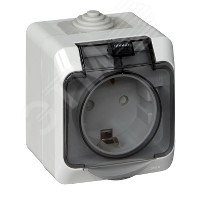 ЭТЮД Розетка наружная с заземлением со шторками IP44 серая ЭТЮД Розетка наружная с заземлением со шторками IP44 серая