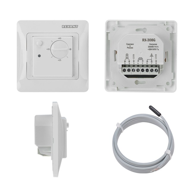 Терморегулятор механический RX-308G белый (совместим с Schneider серии Glossa, Atlas, Sedna, W59) REXANT Терморегулятор механический RX-308G белый (совместим с Schneider серии Glossa, Atlas, Sedna, W59) REXANT