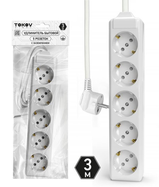 Удлинитель 5х3м с заземл. 10А 3х1.5 TOKOV LIGHT TKL-C01-BU5-3-1.5-Z Удлинитель 5х3м с заземл. 10А 3х1.5 TOKOV LIGHT TKL-C01-BU5-3-1.5-Z