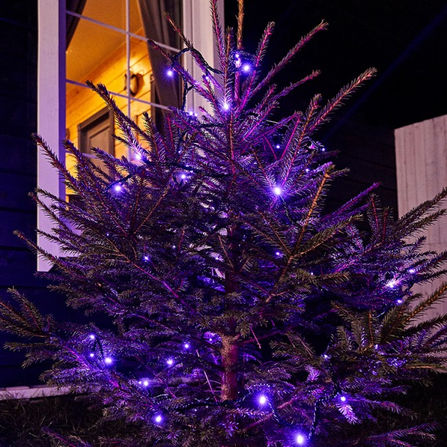 Гирлянда Твинкл Лайт 10 м, черный ПВХ, 100 диодов, цвет фиолетовый (контроллер в комплекте)