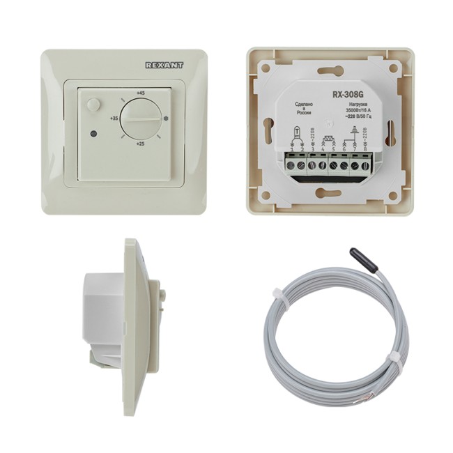 Терморегулятор механический RX-308G бежевый (совместим с Schneider серии Glossa, Atlas, Sedna, W59) REXANT Терморегулятор механический RX-308G бежевый (совместим с Schneider серии Glossa, Atlas, Sedna, W59) REXANT