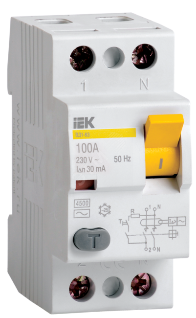 Выключатель дифференциального тока (УЗО) 2п 63А 100мА ВД1-63 АС(Электромеханическое)