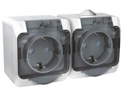 ЭТЮД Розетка двойная наружная с заземлением со шторками IP44 белая ЭТЮД Розетка двойная наружная с заземлением со шторками IP44 белая