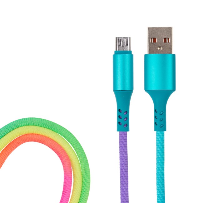 USB кабель micro USB, шнур текстиль, разноцветный RAINBOW