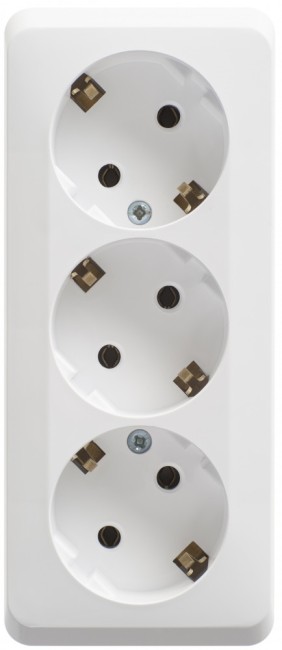 ЭТЮД Розетка тройная открытой установки с заземлением без шторок 16А 250B, белый