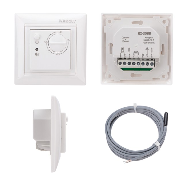 Терморегулятор механический RX-308B белый (совместим с Legrand серии Valena) REXANT