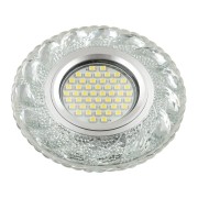 DLS-L147 GU5.3 GLASSY/CLEAR Светильник декоративный встраиваемый, серия Luciole. Без лампы, цоколь GU5.3. Доп. светодиодная подсветка 3Вт. Стекло. Зеркальный/прозрачный. ТМ Fametto