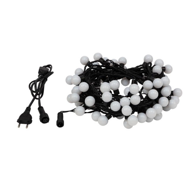 Гирлянда Мультишарики Ø23 мм, 10 м, 80 LED БЕЛЫЙ, черный ПВХ, IP65, постоянное свечение, 230В соединяется NEON-NIGHT
