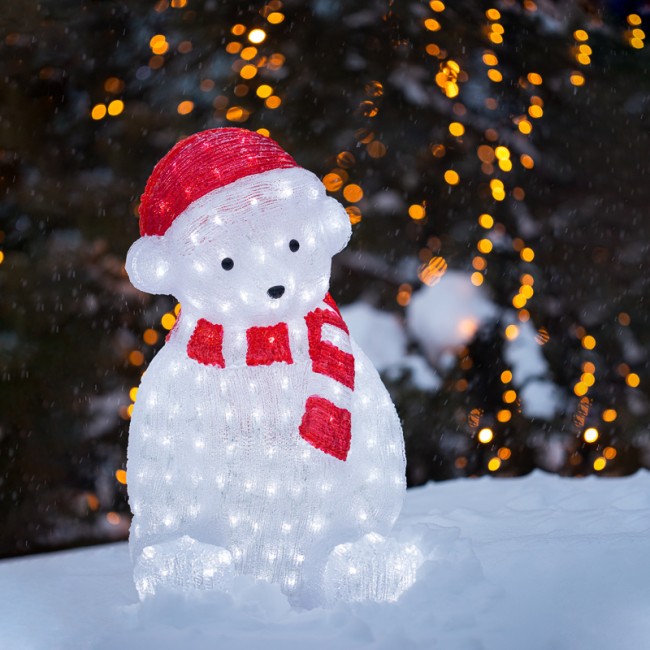 Акриловая светодиодная фигура Медвежонок в красном колпаке 56 см, 200 светодиодов, IP 65, понижающий трансформатор в комплекте, NEON-NIGHT Акриловая светодиодная фигура Медвежонок в красном колпаке 56 см, 200 светодиодов, IP 65, понижающий трансформатор в комплекте, NEON-NIGHT