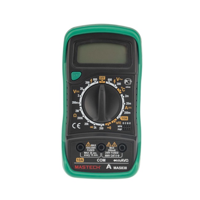Портативный мультиметр MAS838 в кожухе с прозвонкой и измерением температуры MASTECH