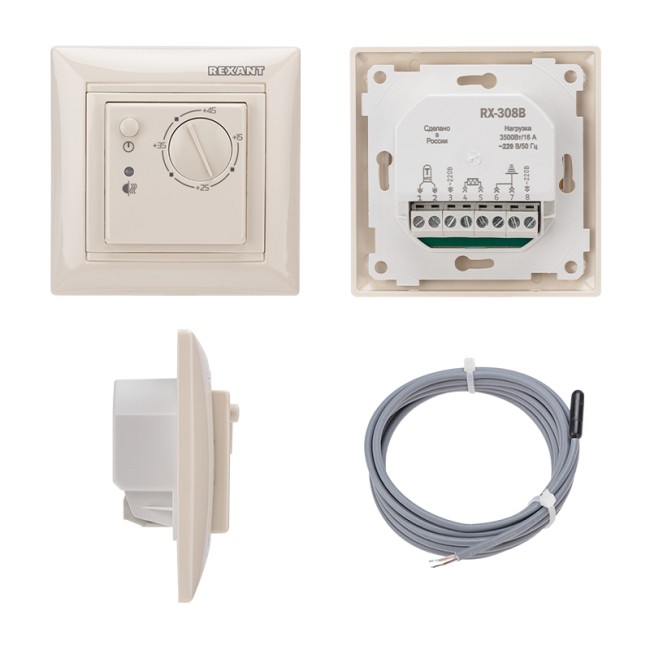 Терморегулятор механический RX-308B бежевый (совместим с Legrand серии Valena) REXANT Терморегулятор механический RX-308B бежевый (совместим с Legrand серии Valena) REXANT