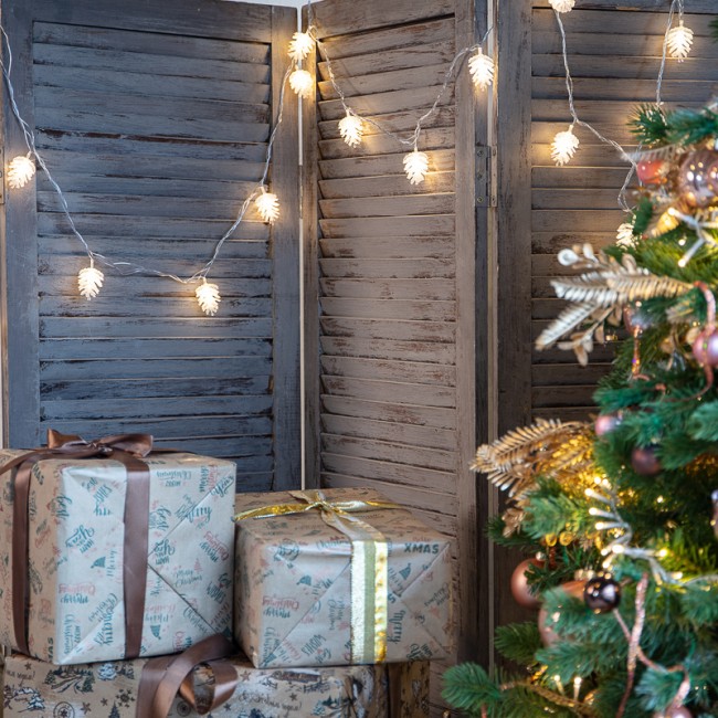 Гирлянда светодиодная Шишки 5 м, 30 LED, прозрачный ПВХ с контроллером, цвет свечения теплый белый NEON-NIGHT Гирлянда светодиодная Шишки 5 м, 30 LED, прозрачный ПВХ с контроллером, цвет свечения теплый белый NEON-NIGHT