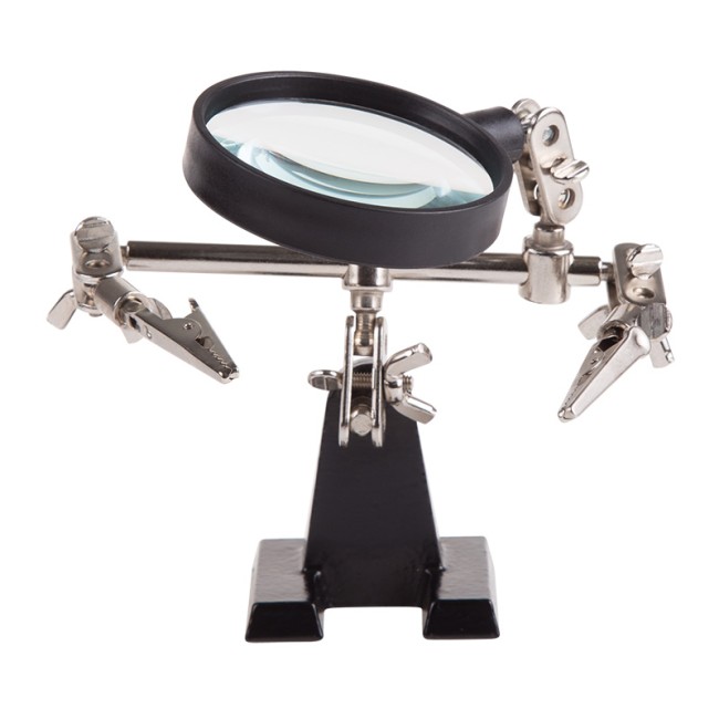 Держатель Третья рука, 2 зажима, лупа 60мм (2.5х), основание чугун REXANT Держатель Третья рука, 2 зажима, лупа 60мм (2.5х), основание чугун REXANT