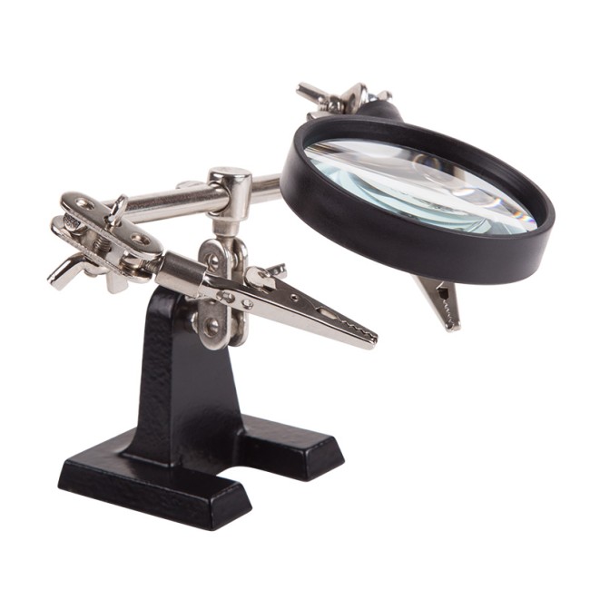 Держатель Третья рука, 2 зажима, лупа 60мм (2.5х), основание чугун REXANT Держатель Третья рука, 2 зажима, лупа 60мм (2.5х), основание чугун REXANT