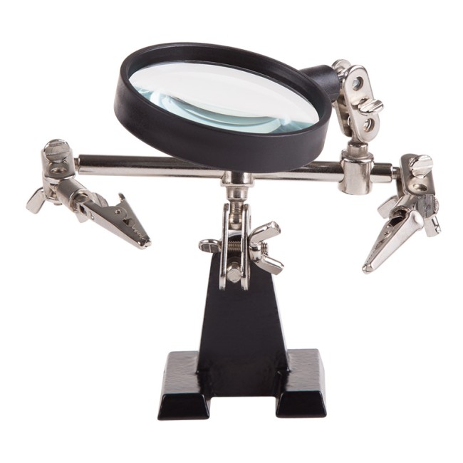 Держатель Третья рука, 2 зажима, лупа 60мм (2.5х), основание чугун REXANT Держатель Третья рука, 2 зажима, лупа 60мм (2.5х), основание чугун REXANT