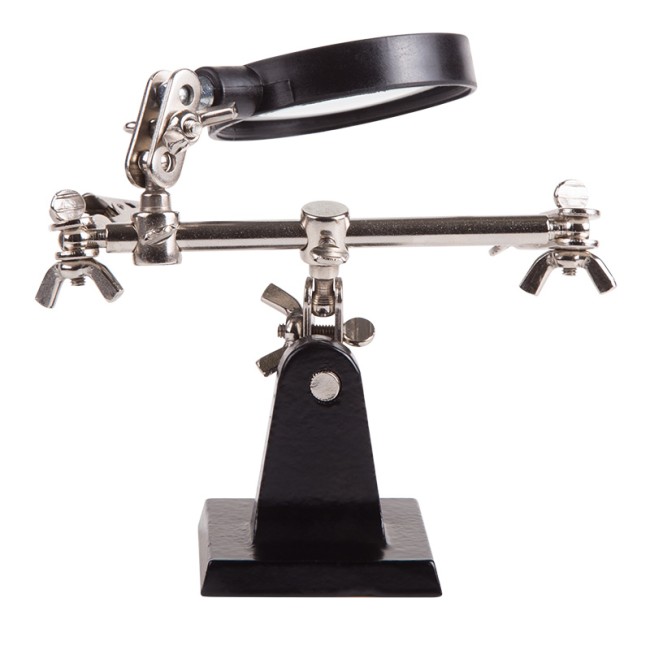 Держатель Третья рука, 2 зажима, лупа 60мм (2.5х), основание чугун REXANT Держатель Третья рука, 2 зажима, лупа 60мм (2.5х), основание чугун REXANT