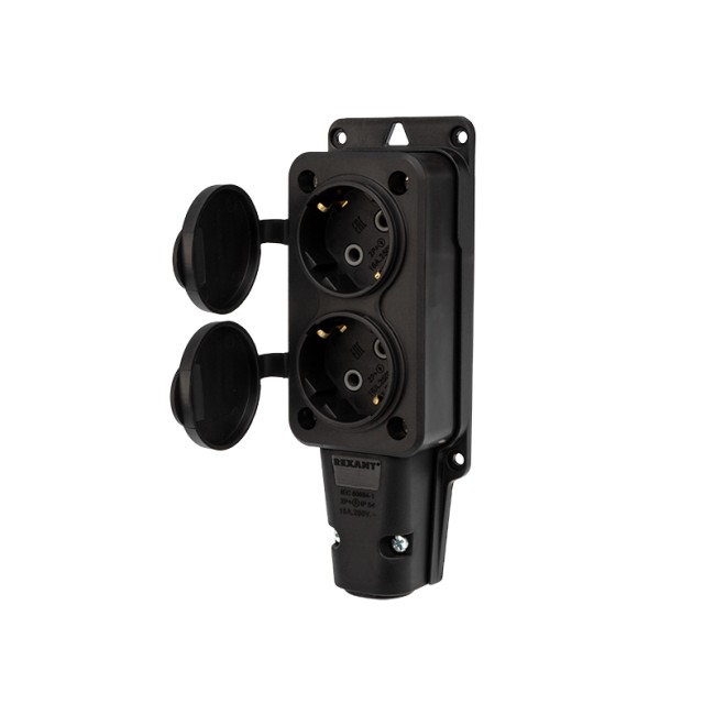 Розетка штепсельная двухместная влагозащищенная, с/з, 16 А, IP54 каучук REXANT