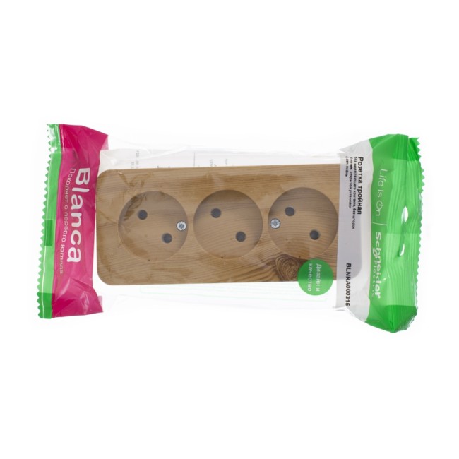 BLANCA Розетка наружная 3-я без заземления без шторок с изолирующей пластиной, 16А, 250В, ясень BLANCA Розетка наружная 3-я без заземления без шторок с изолирующей пластиной, 16А, 250В, ясень