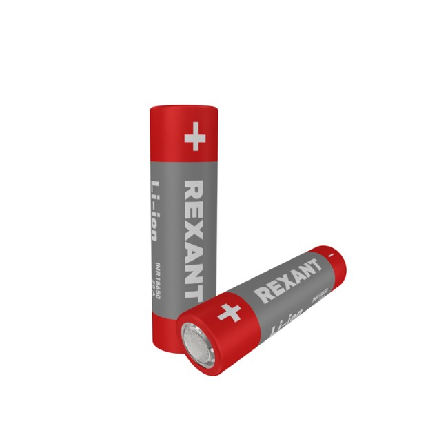 Аккумулятор Li-ion 18650, 3,7В, 3000мАч, без платы защиты, плоский контакт, 2 шт, блистер REXANT