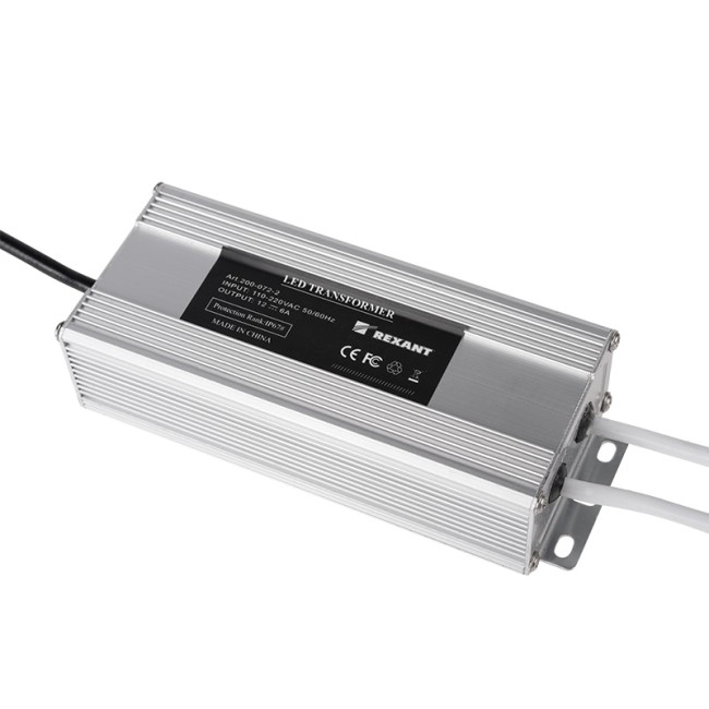 Источник питания AC 110-250V/DC 12V 6А 72W с проводами влагозащищенный (IP67)