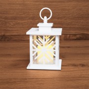 Декоративный фонарь со свечкой, белый корпус со снежинкой, размер 12х12х18 см, цвет теплый белый Декоративный фонарь со свечкой, белый корпус со снежинкой, размер 12х12х18 см, цвет теплый белый