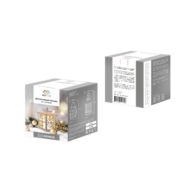 Декоративный фонарь со свечкой, белый корпус со снежинкой, размер 12х12х18 см, цвет теплый белый Декоративный фонарь со свечкой, белый корпус со снежинкой, размер 12х12х18 см, цвет теплый белый