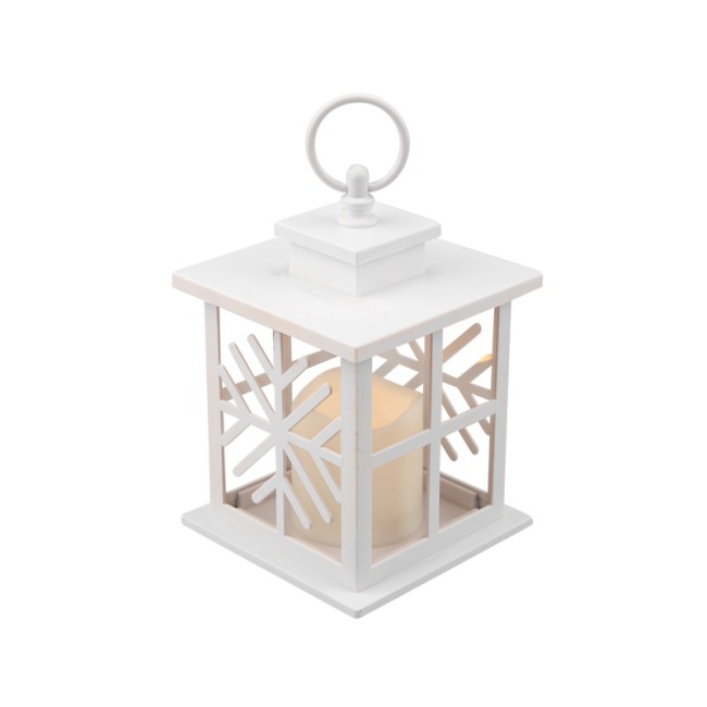 Декоративный фонарь со свечкой, белый корпус со снежинкой, размер 12х12х18 см, цвет теплый белый Декоративный фонарь со свечкой, белый корпус со снежинкой, размер 12х12х18 см, цвет теплый белый