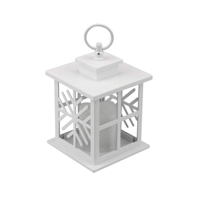 Декоративный фонарь со свечкой, белый корпус со снежинкой, размер 12х12х18 см, цвет теплый белый Декоративный фонарь со свечкой, белый корпус со снежинкой, размер 12х12х18 см, цвет теплый белый
