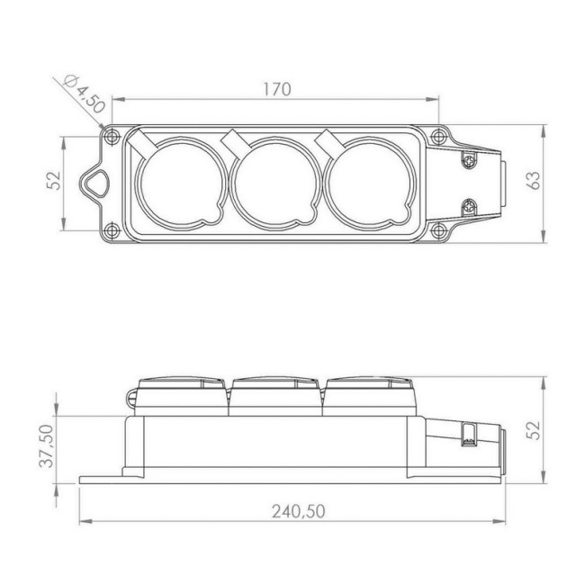 Розетка штепсельная трехместная влагозащищенная, с/з, 16 А, IP54 каучук REXANT