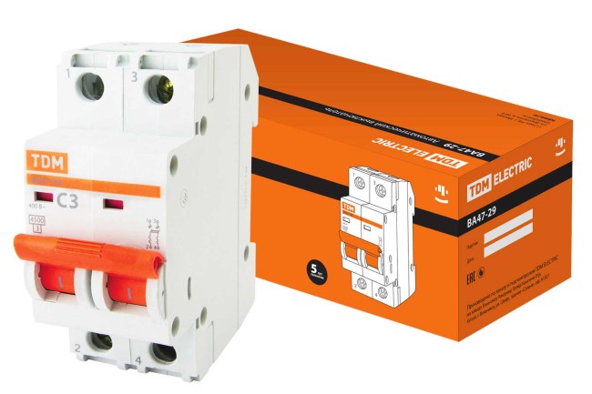 Авт. выкл.ВА47-29 2Р 3А 4,5кА х-ка С TDM Авт. выкл.ВА47-29 2Р 3А 4,5кА х-ка С TDM