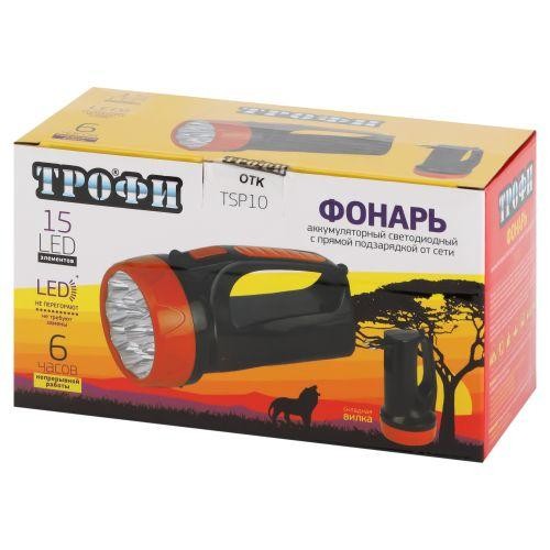 Фонарь-прожектор аккумуляторный TSP10 15LED 2 режима 4В 1.5А.ч ЗУ 220В (картон. упак.) Трофи Б0016537 Фонарь-прожектор аккумуляторный TSP10 15LED 2 режима 4В 1.5А.ч ЗУ 220В (картон. упак.) Трофи Б0016537