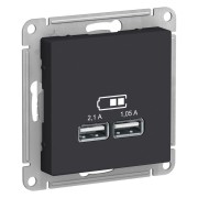 Розетка USB AtlasDesign тип A+A 5В 1х2.1А 2х1.05А механизм карбон SE ATN001033 Розетка USB AtlasDesign тип A+A 5В 1х2.1А 2х1.05А механизм карбон SE ATN001033